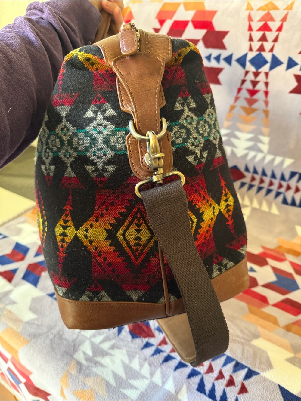 Pendleton Wool Patterned Leather-Trim Weekender Bag - Picture 3 of 9